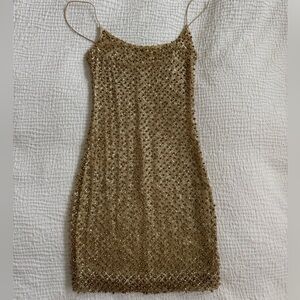 Oh Polly Glittering Gold Embellished Dress